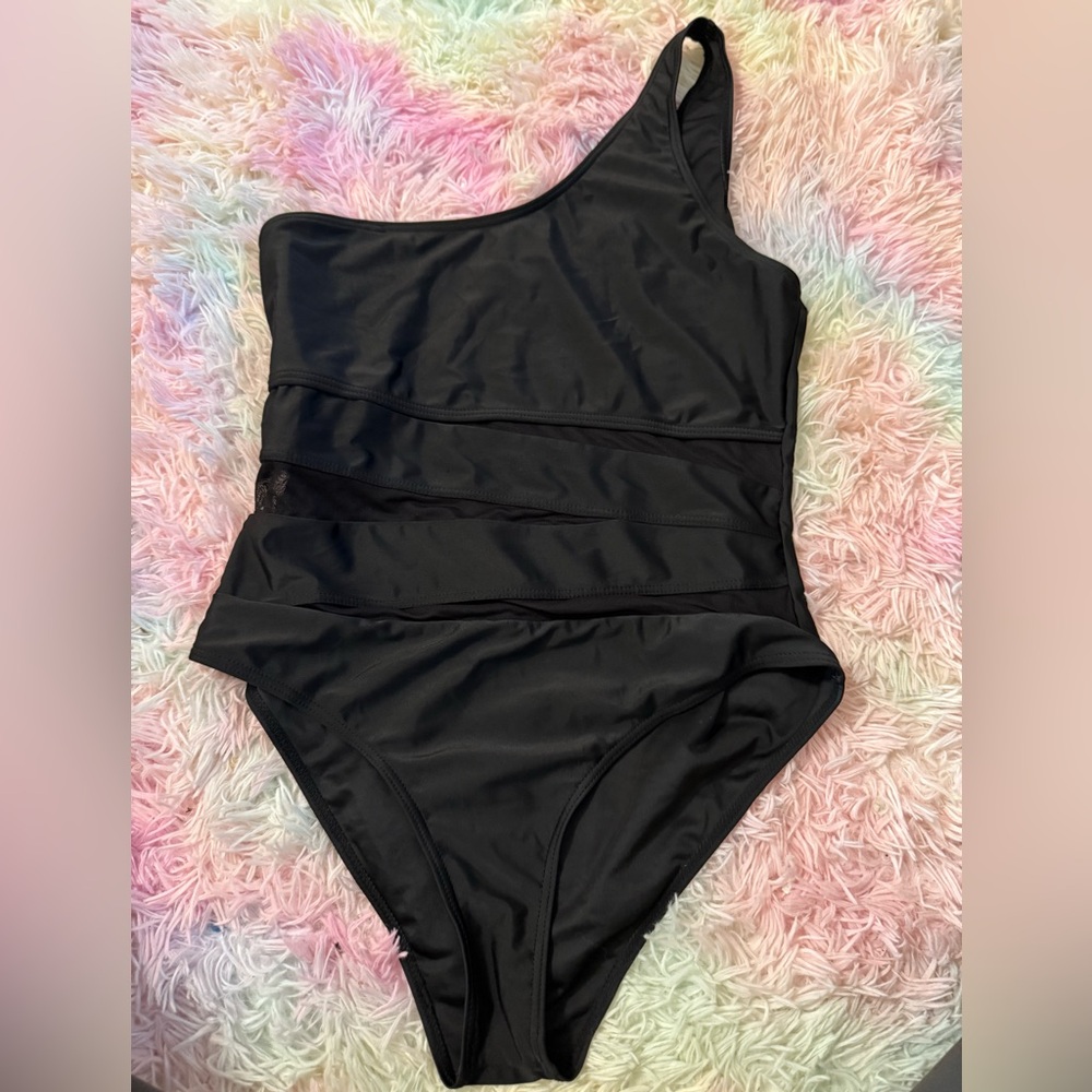 Black peekaboo swimsuit